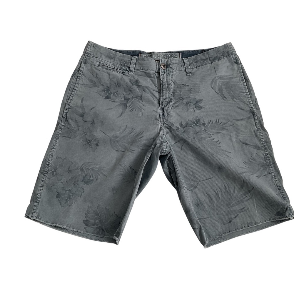 Paperbacks Mens Shorts Sz 32 Gray Tropical Print Chino Golf Beach Hawaii Raw Hem
